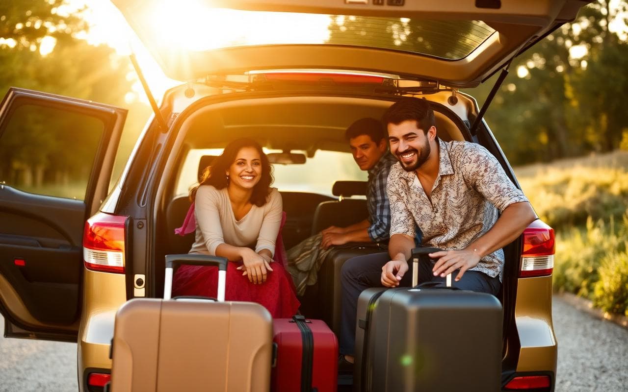 Family preparing for a trip with a driver