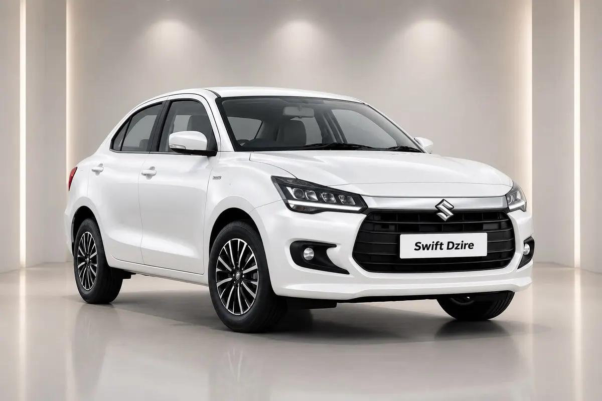 White Maruti Suzuki Dzire cab for city and outstation travel